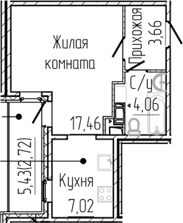 Квартира студия 34.92 м², 4/8 эт., ЖК «SERTOLOVO PARK»